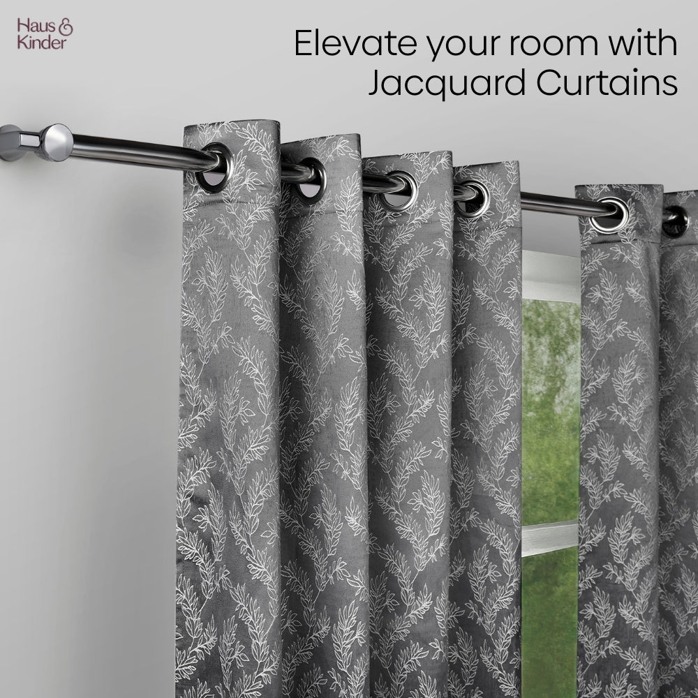 Polyester Jacquard  Window Curtains Midnight Willow Steel, Grey