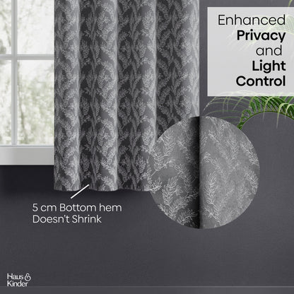 Polyester Jacquard   Curtains Midnight Willow Steel, Grey