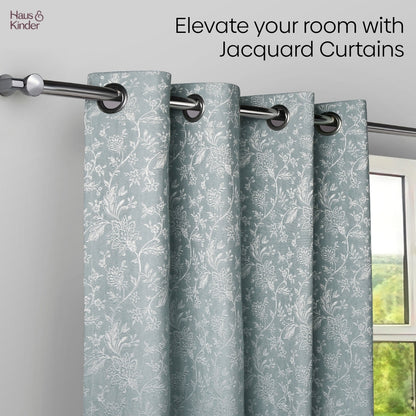 Poly Cotton Jacquard  Curtains Twilight Bloom, Firozi