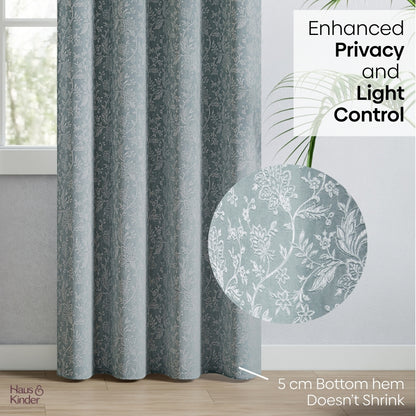 Poly Cotton Jacquard  Curtains Twilight Bloom, Firozi