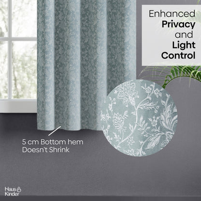 Poly Cotton Jacquard  Curtains Twilight Bloom, Firozi