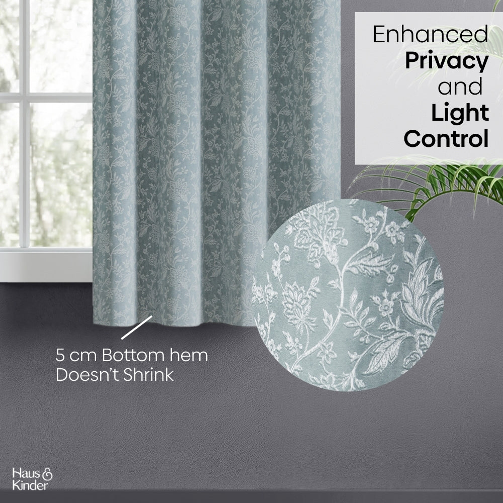 Poly Cotton Jacquard  Window Curtains Twilight Bloom, Firozi