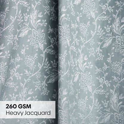 Poly Cotton Jacquard  Window Curtains Twilight Bloom, Firozi