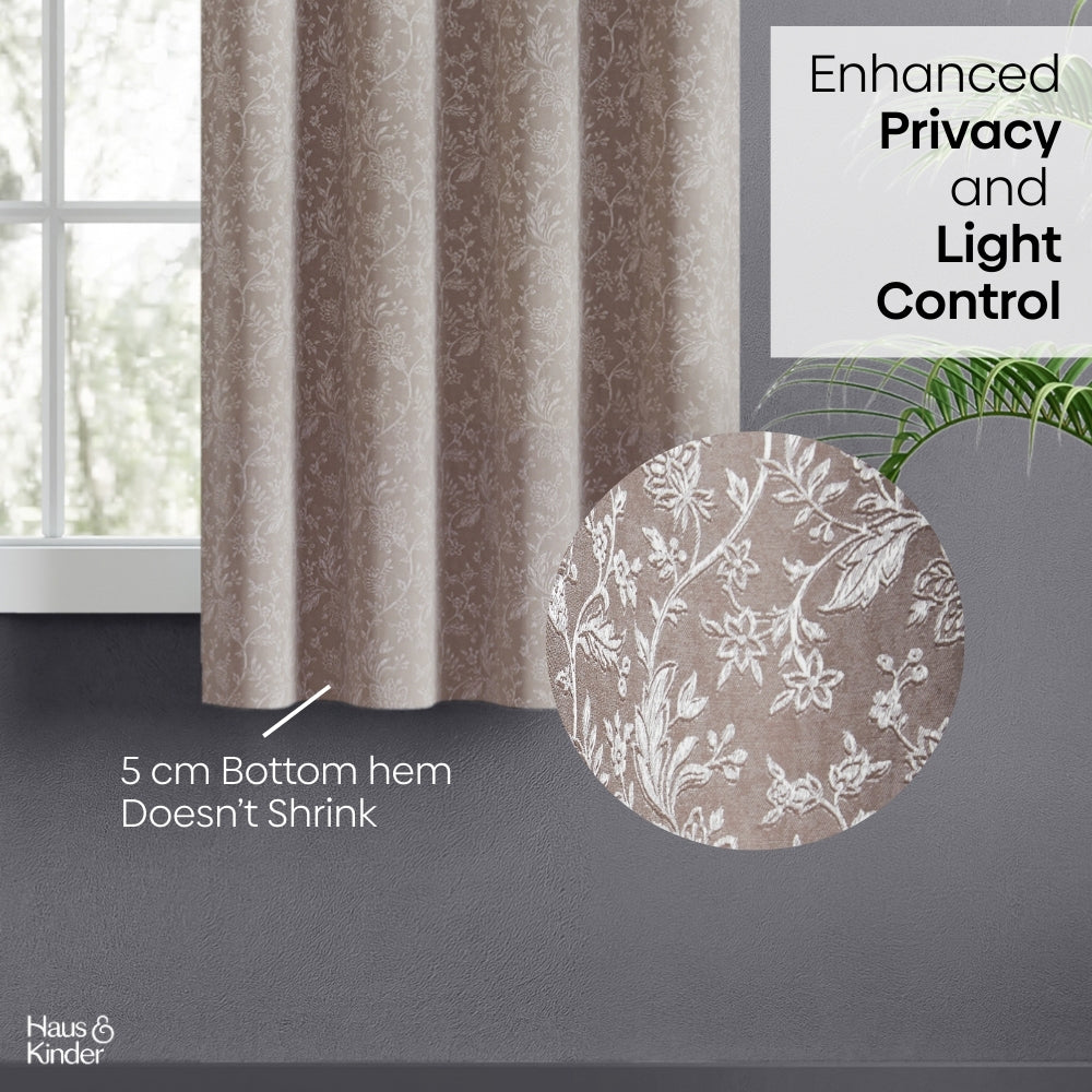 Poly Cotton Jacquard  Curtains Shadow Garden, Coffee