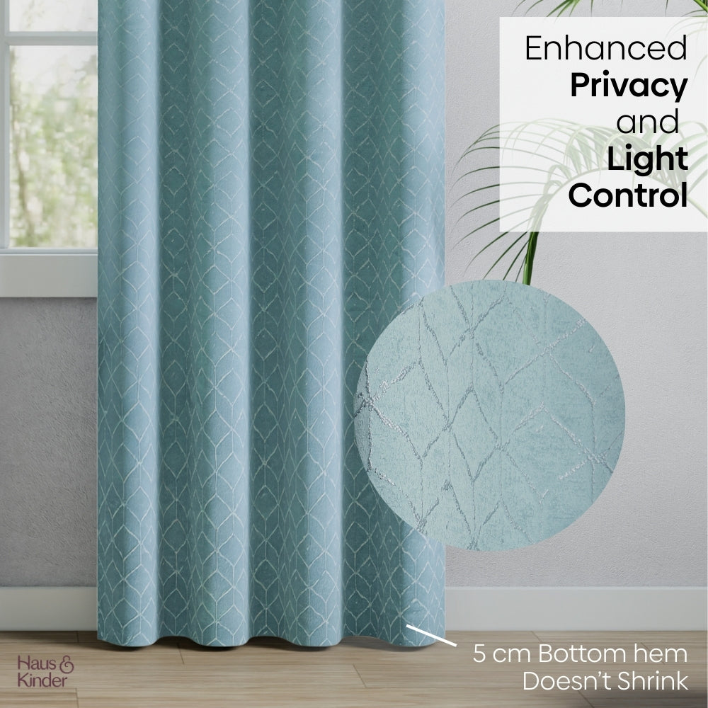 Polyester Jacquard  Curtains Mist Lattice, Aqua