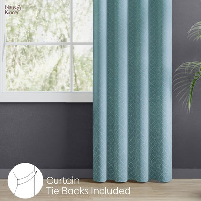 Polyester Jacquard  Curtains Mist Lattice, Aqua
