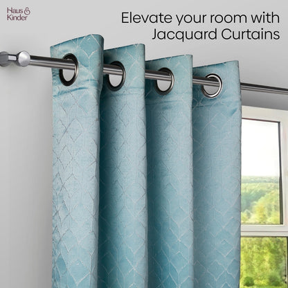 Polyester Jacquard  Window Curtains Mist Lattice, Aqua