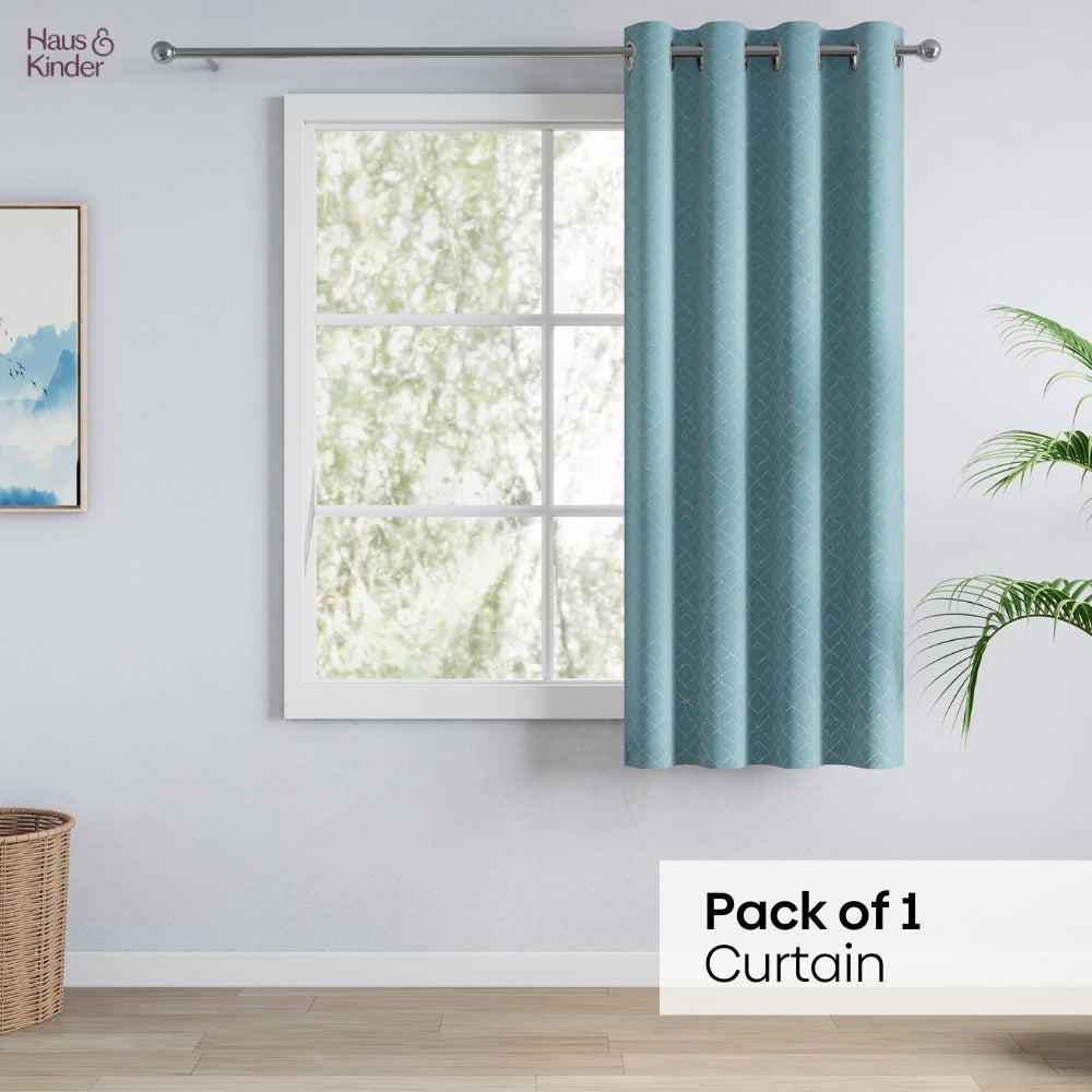 Polyester Jacquard  Window Curtains Mist Lattice, Aqua