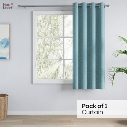 Polyester Jacquard  Window Curtains Mist Lattice, Aqua