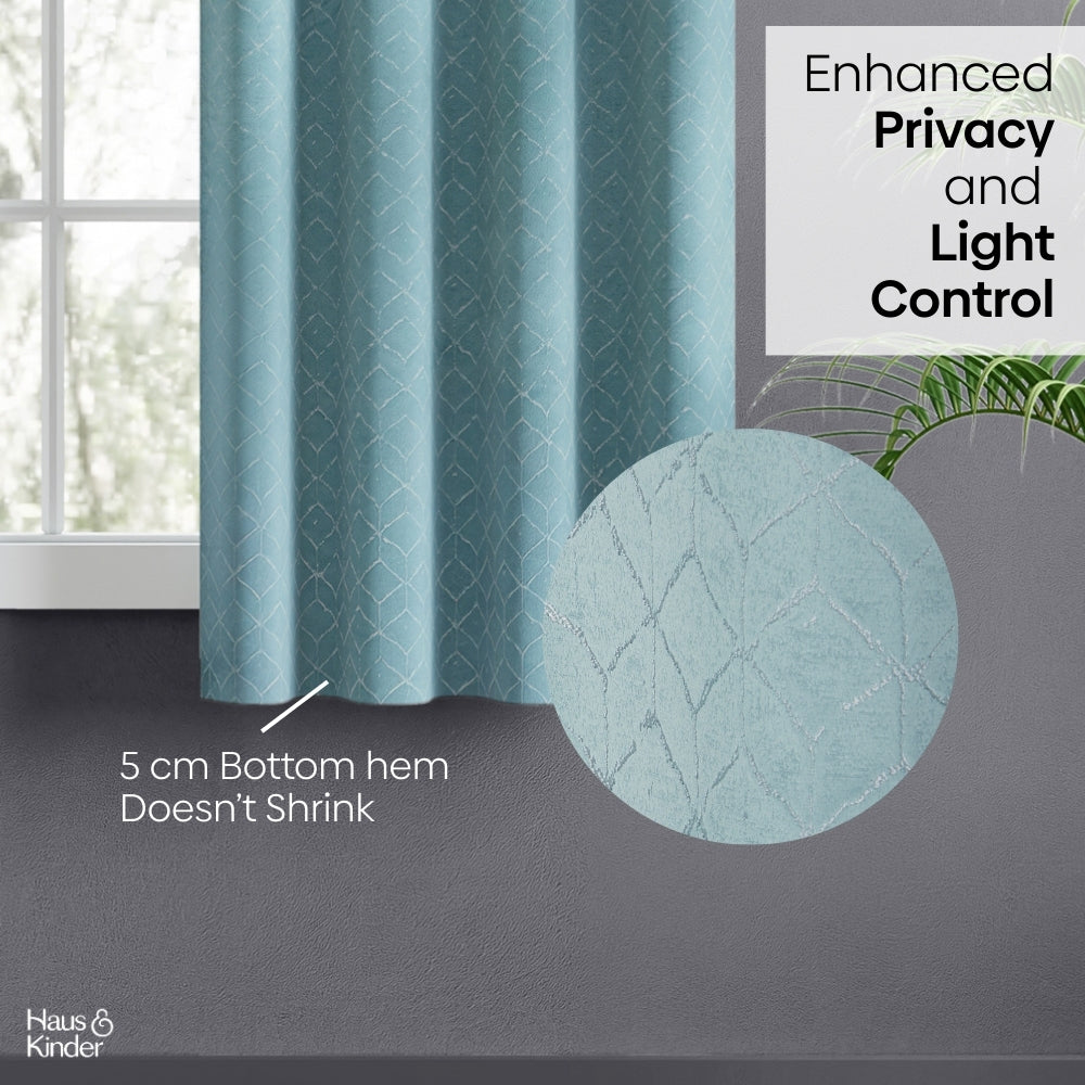 Polyester Jacquard  Window Curtains Mist Lattice, Aqua