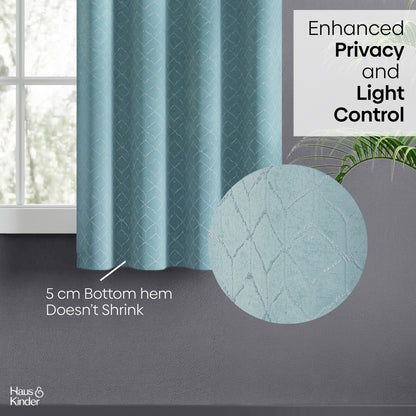 Polyester Jacquard  Window Curtains Mist Lattice, Aqua