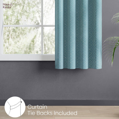 Polyester Jacquard  Window Curtains Mist Lattice, Aqua