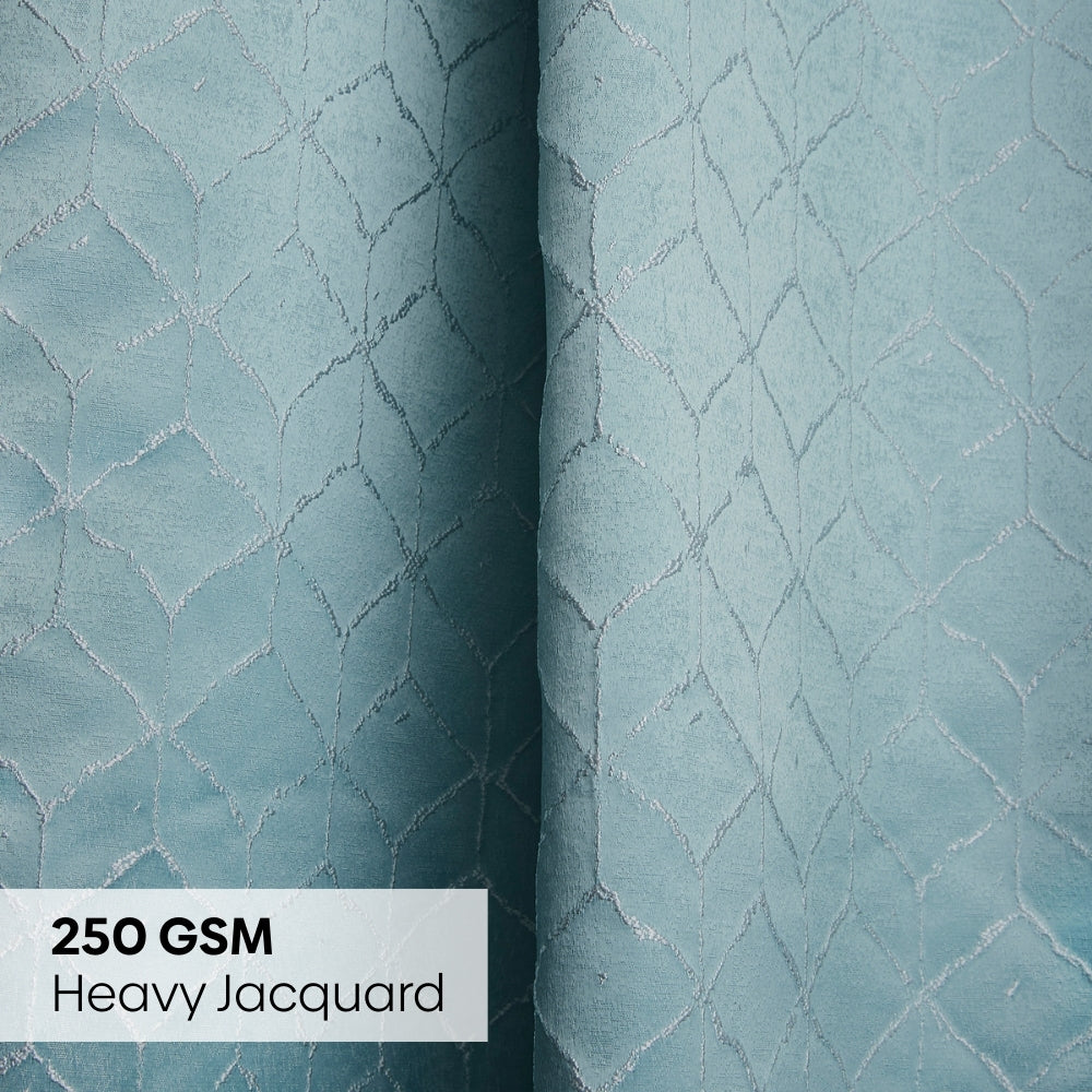 Polyester Jacquard  Window Curtains Mist Lattice, Aqua