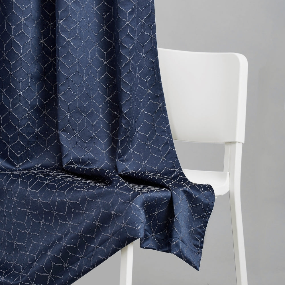 Polyester Jacquard  Door Curtains Nautical Grid, Indigo Blue