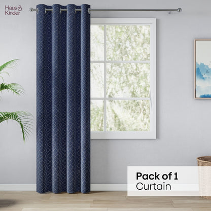 Polyester Jacquard  Door Curtains Nautical Grid, Indigo Blue