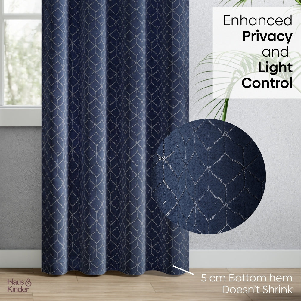 Polyester Jacquard  Door Curtains Nautical Grid, Indigo Blue