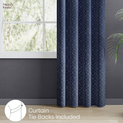 Polyester Jacquard  Door Curtains Nautical Grid, Indigo Blue