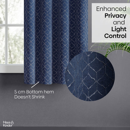 Polyester Jacquard  Curtains Nautical Grid, Indigo Blue