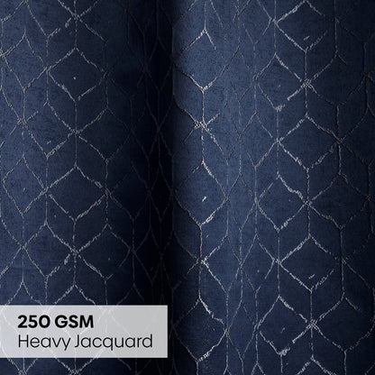 Polyester Jacquard  Window Curtains Nautical Grid, Indigo Blue