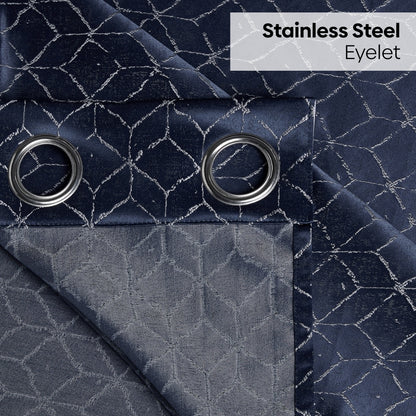 Polyester Jacquard  Window Curtains Nautical Grid, Indigo Blue