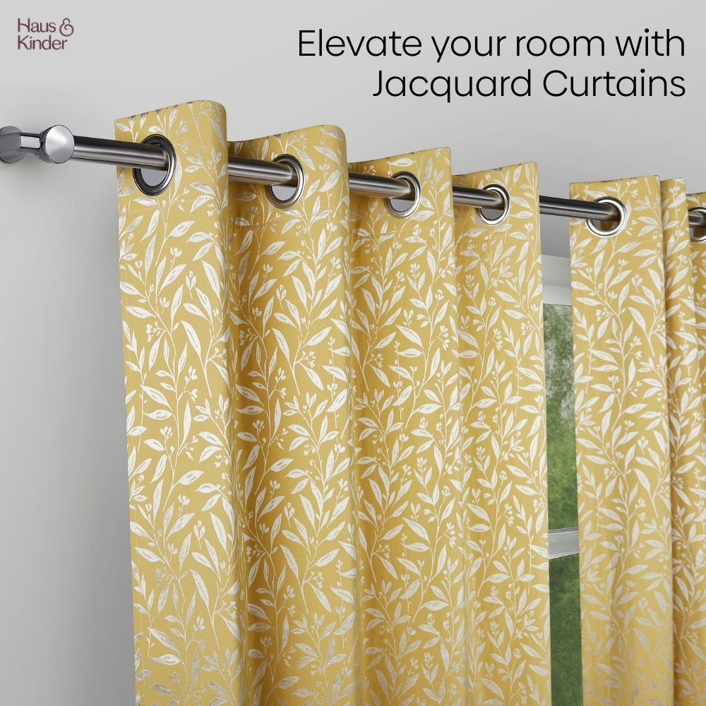 Poly Cotton Jacquard  Door Curtains Lemon Vine Weave, Lemon