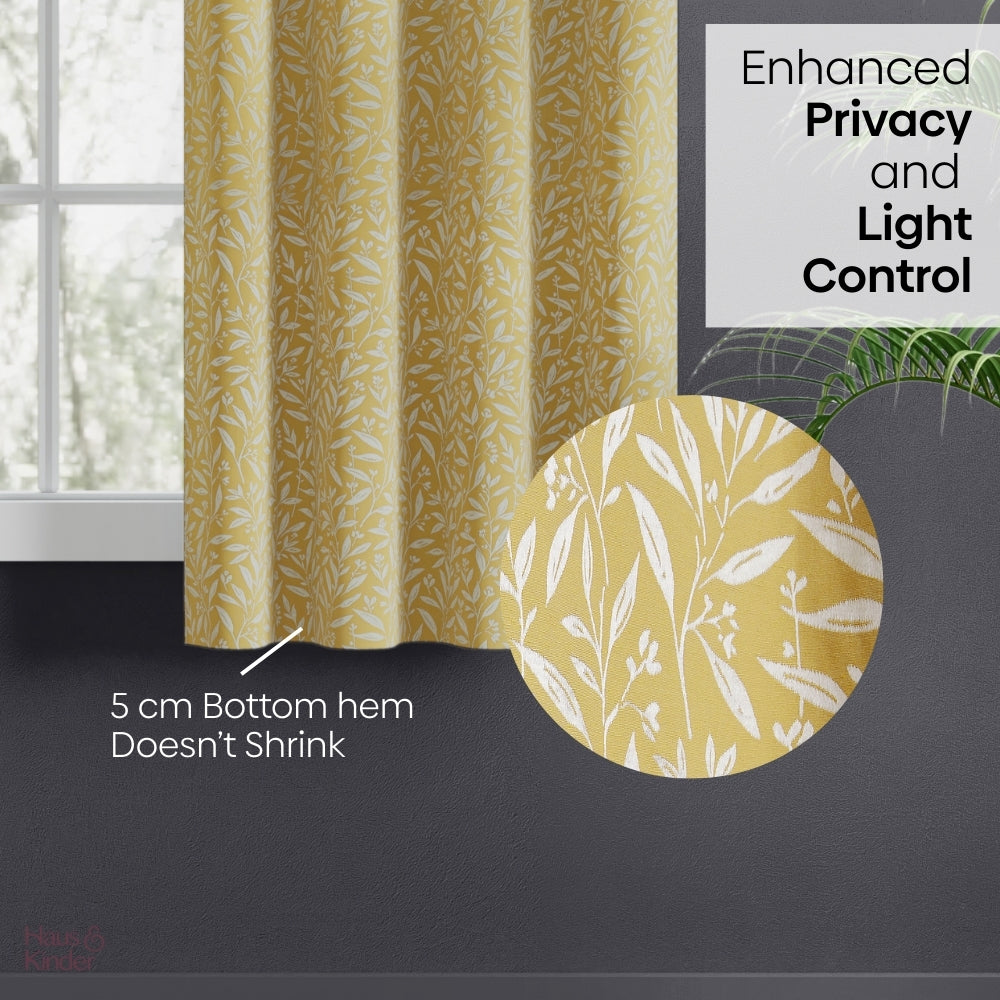 Poly Cotton Jacquard  Window Curtains Lemon Vine Weave, Lemon