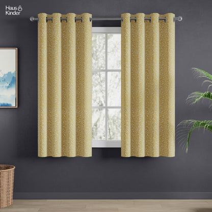 Poly Cotton Jacquard  Window Curtains Lemon Vine Weave, Lemon