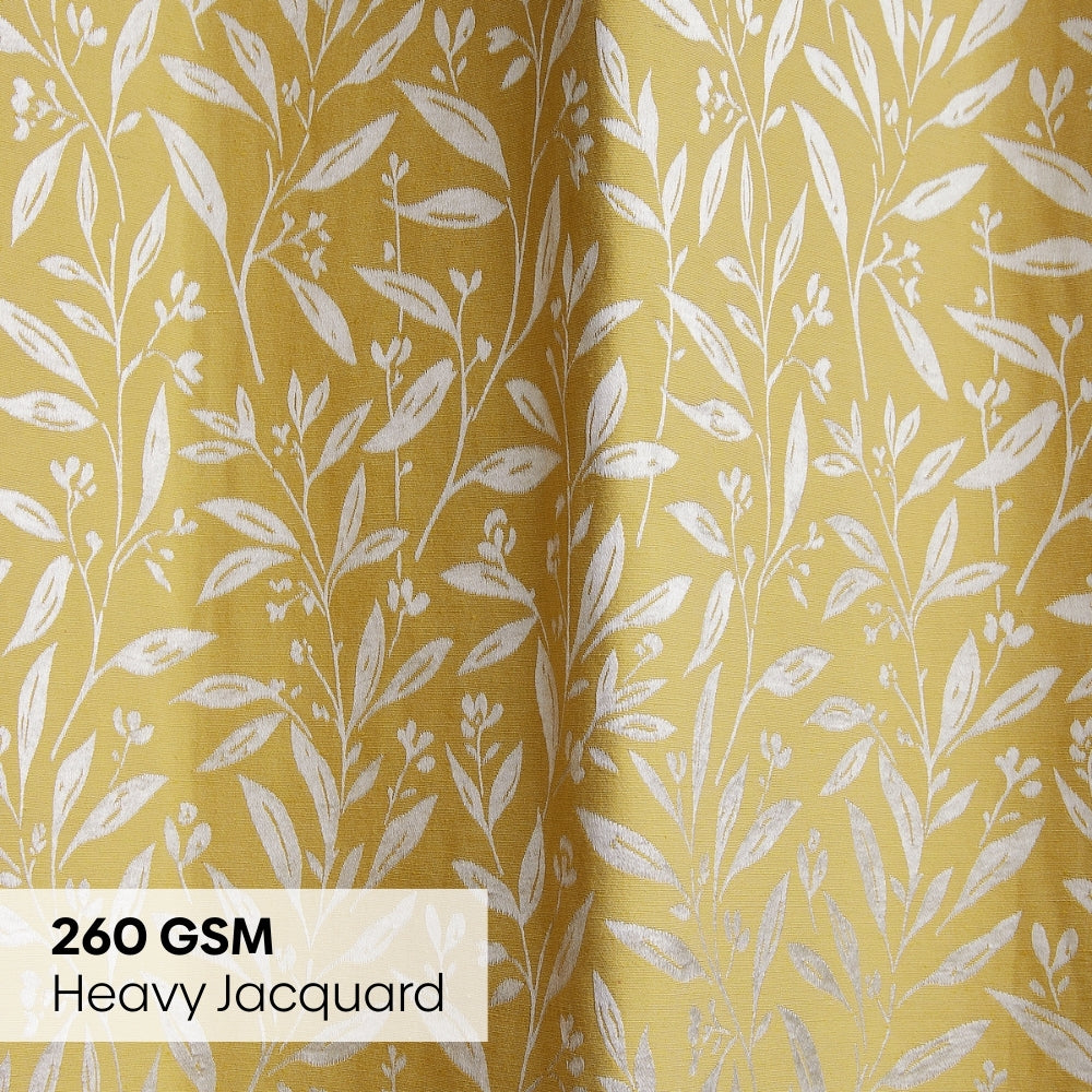 Poly Cotton Jacquard  Window Curtains Lemon Vine Weave, Lemon