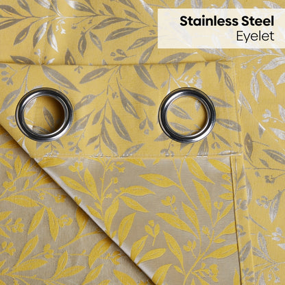 Poly Cotton Jacquard  Window Curtains Lemon Vine Weave, Lemon