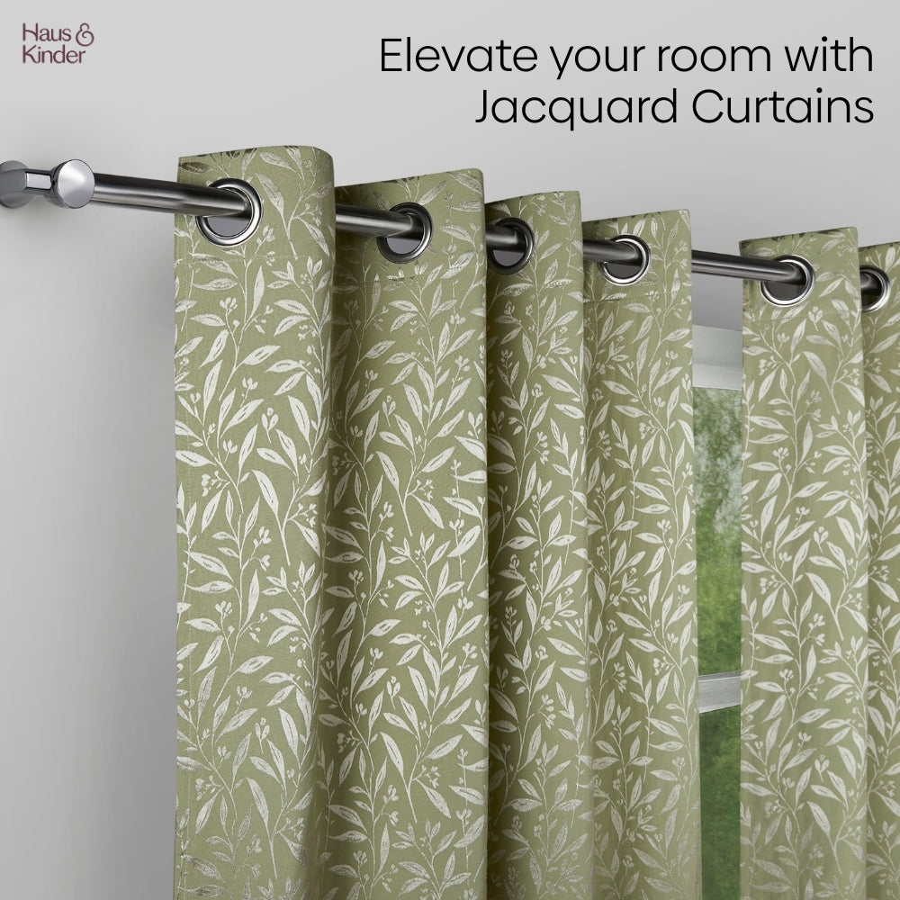 Poly Cotton Jacquard  Window Curtains Olive Grove, Olive