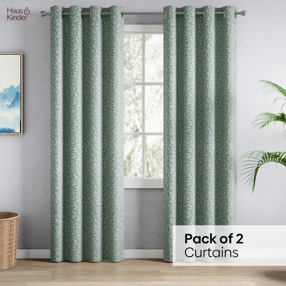 Poly Cotton Jacquard  Curtains Silver Willow, Firozi