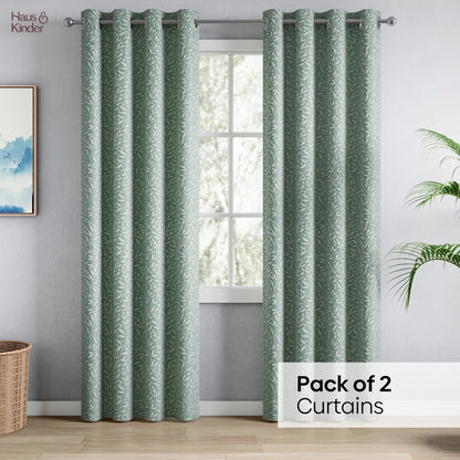 Poly Cotton Jacquard  Curtains Silver Willow, Firozi