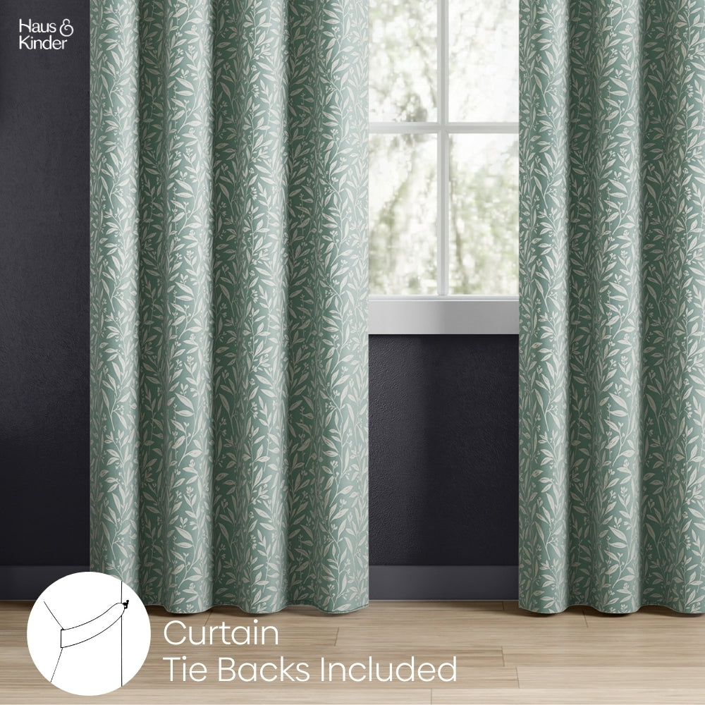 Poly Cotton Jacquard  Curtains Silver Willow, Firozi