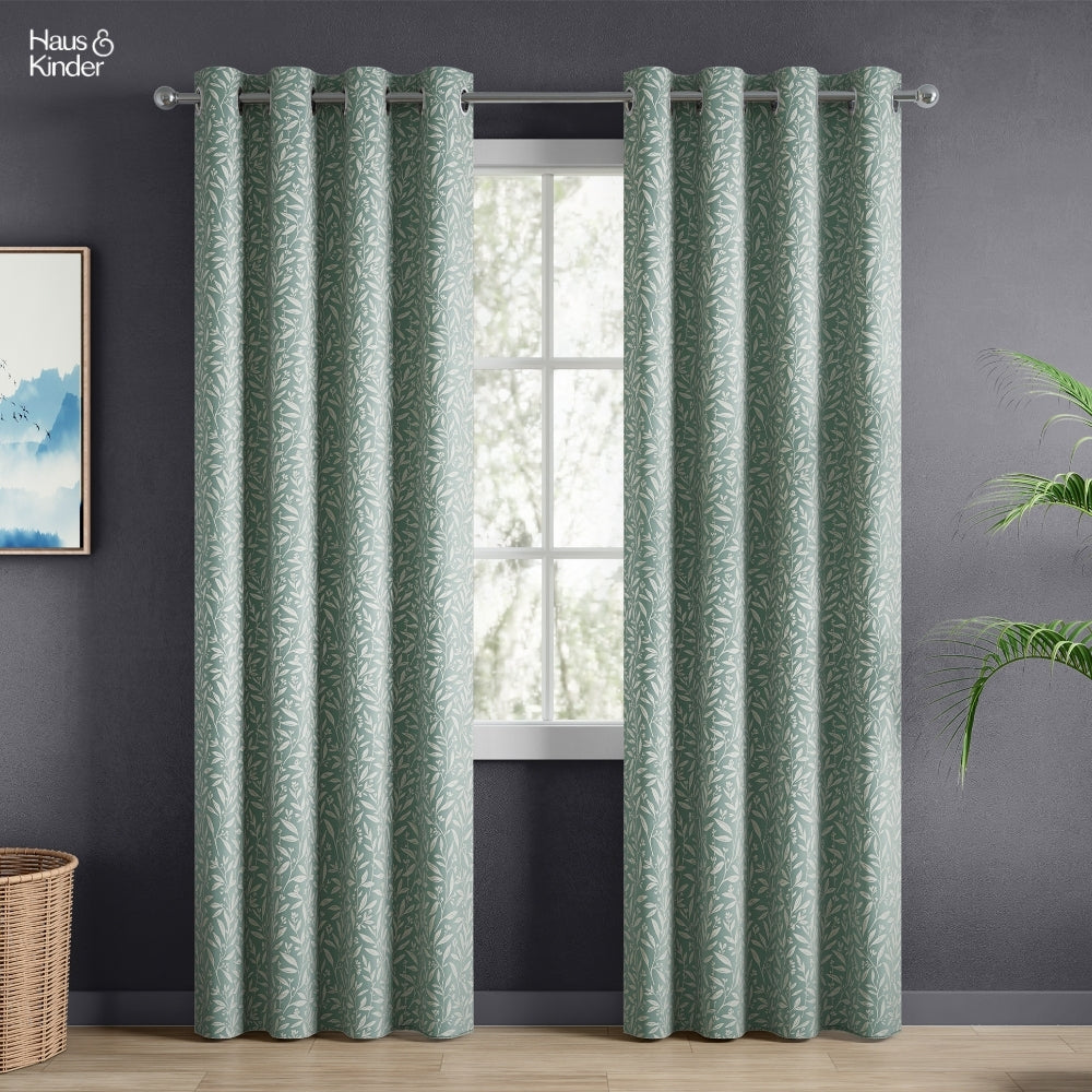 Poly Cotton Jacquard  Curtains Silver Willow, Firozi