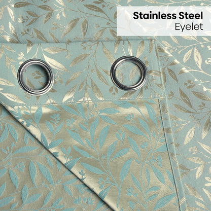 Poly Cotton Jacquard  Curtains Silver Willow, Firozi