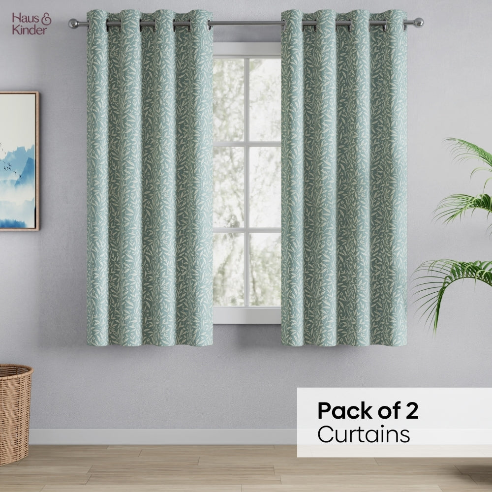 Poly Cotton Jacquard  Window Curtains Silver Willow, Firozi