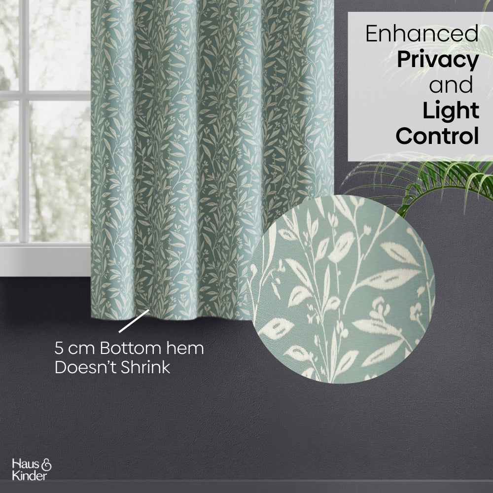 Poly Cotton Jacquard  Window Curtains Silver Willow, Firozi