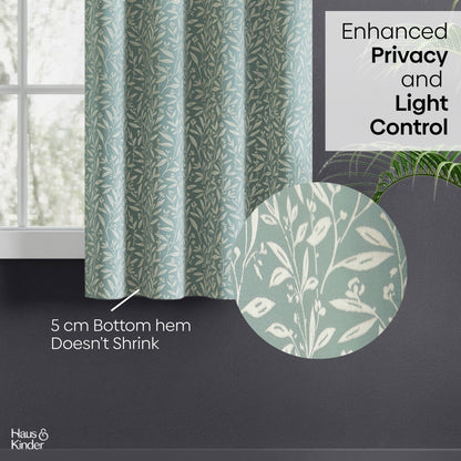 Poly Cotton Jacquard  Window Curtains Silver Willow, Firozi