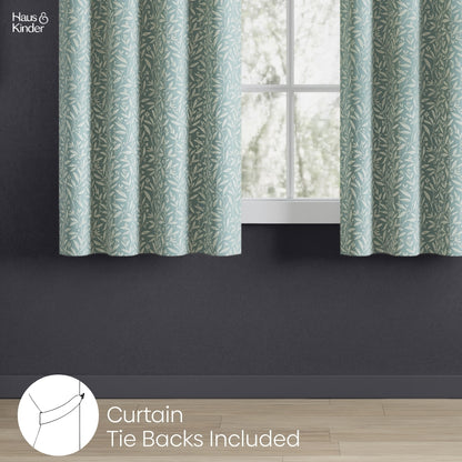 Poly Cotton Jacquard  Window Curtains Silver Willow, Firozi