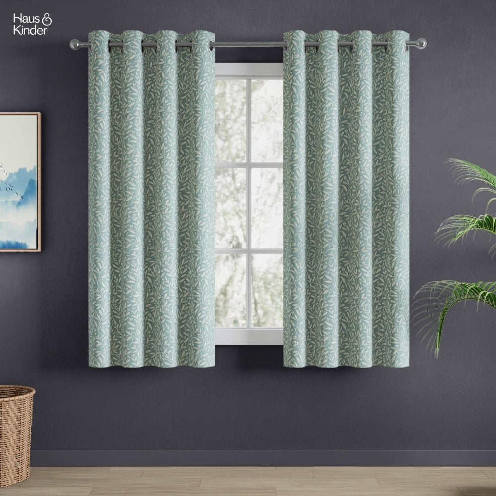 Poly Cotton Jacquard  Window Curtains Silver Willow, Firozi