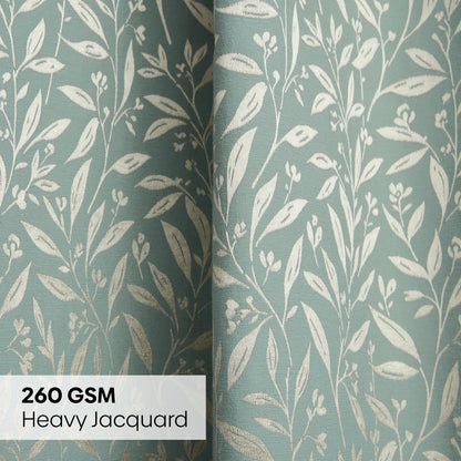 Poly Cotton Jacquard  Window Curtains Silver Willow, Firozi