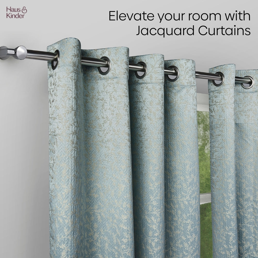Polyester Jacquard Curtains Glittering Fern, Aqua