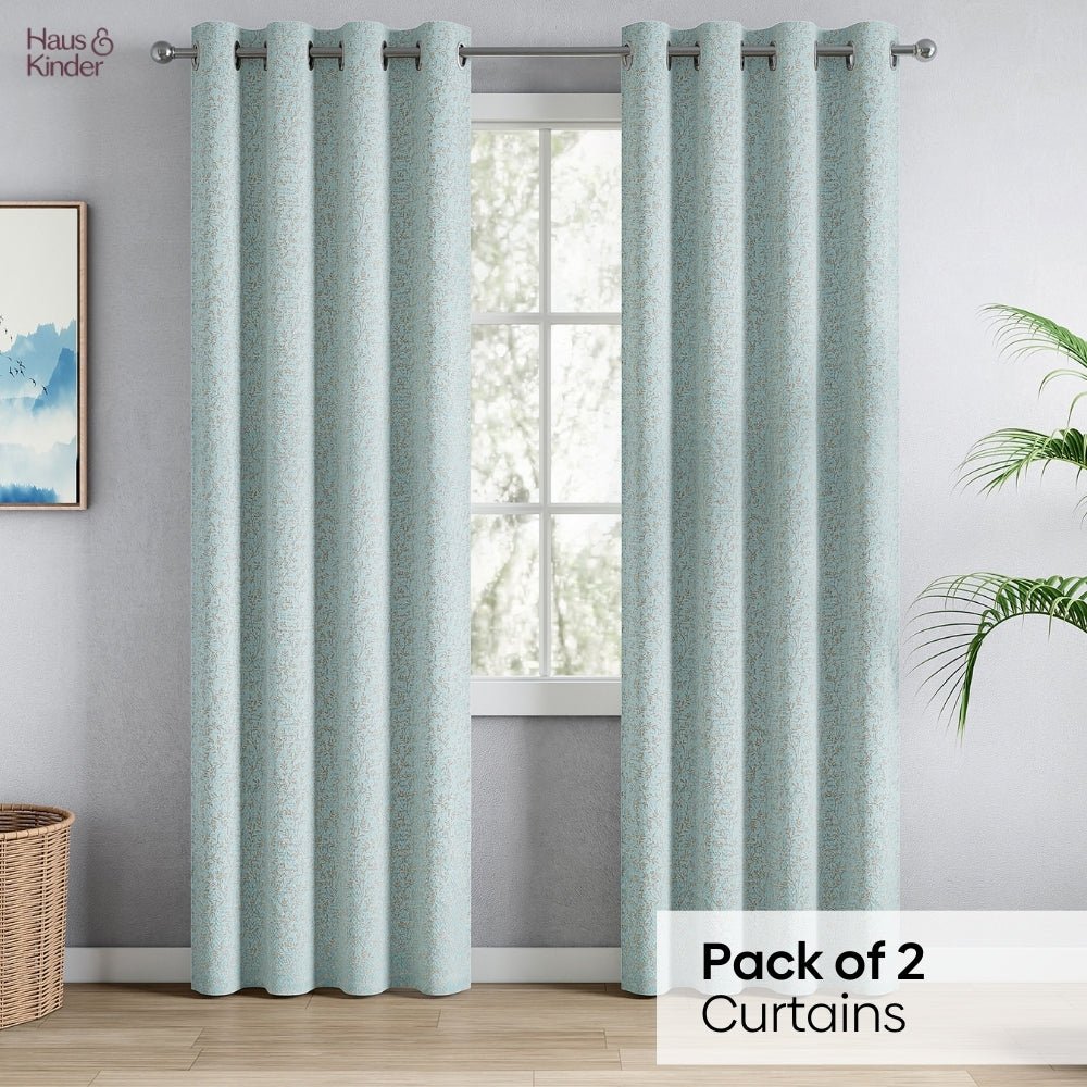 Polyester Jacquard Curtains Glittering Fern, Aqua - Jacquard Curtains | haus & kinder