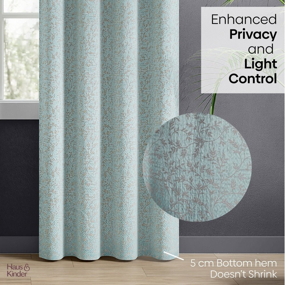 Polyester Jacquard Curtains Glittering Fern, Aqua - Jacquard Curtains | haus & kinder