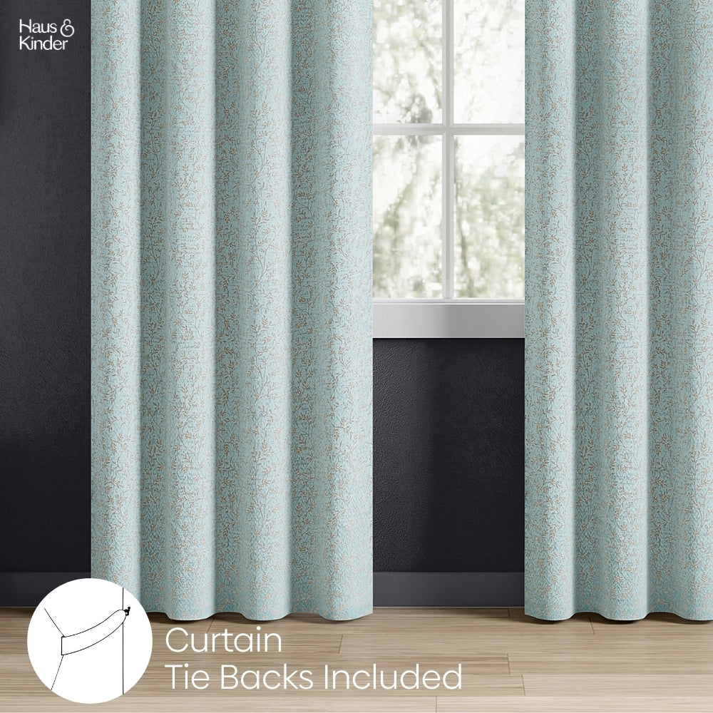 Polyester Jacquard Curtains Glittering Fern, Aqua