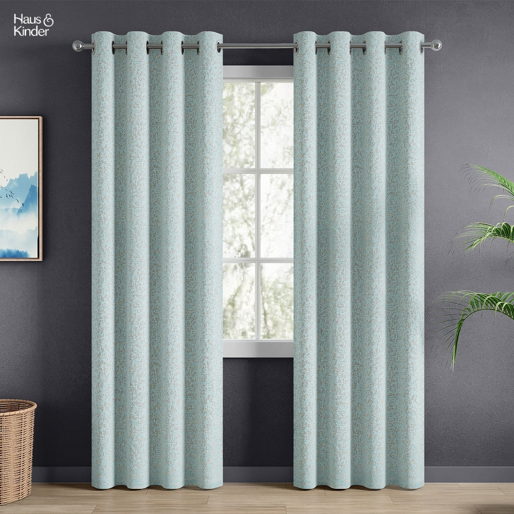 Polyester Jacquard Curtains Glittering Fern, Aqua