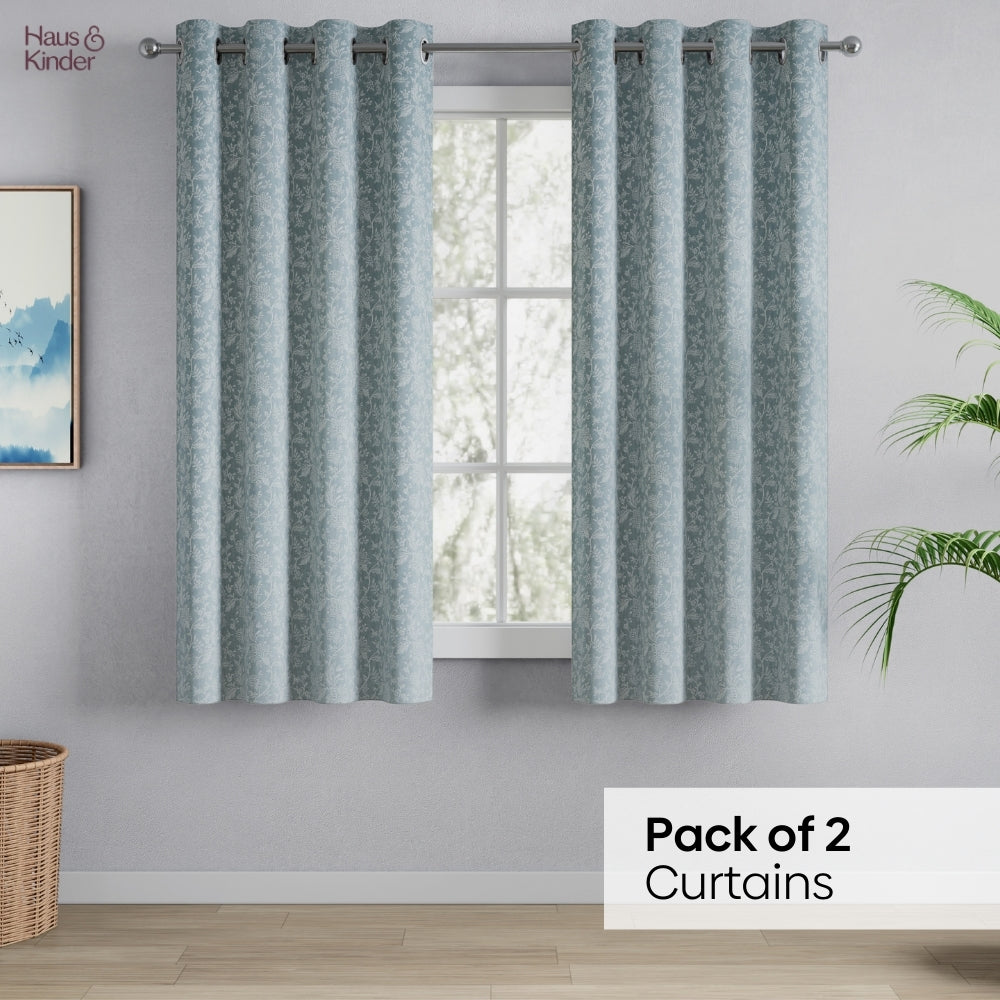 Polyester Jacquard Curtains Glittering Fern, Aqua
