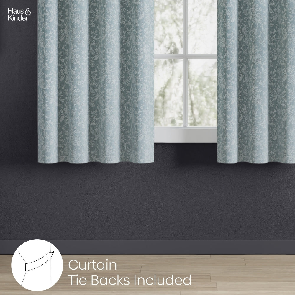 Polyester Jacquard Curtains Glittering Fern, Aqua