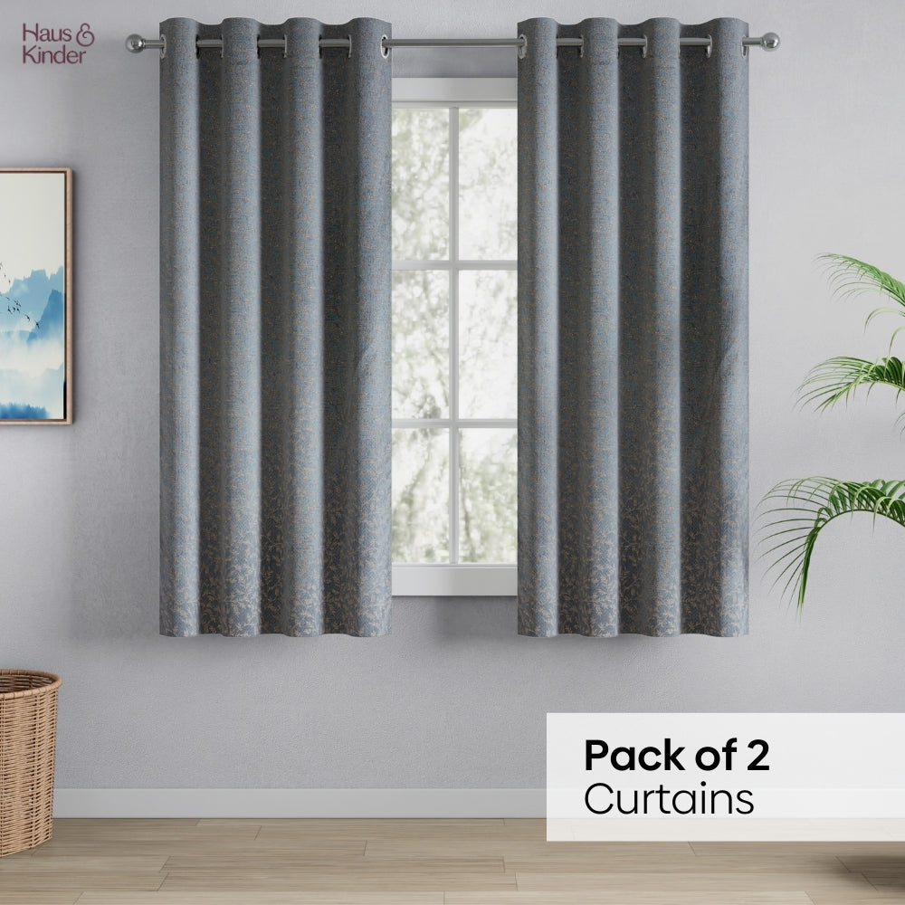 Polyester Jacquard  Window Curtains Misty Fern Powder, Blue