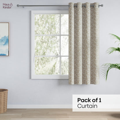 Poly Cotton Jacquard  Window Curtain Urabn leaf, Brown
